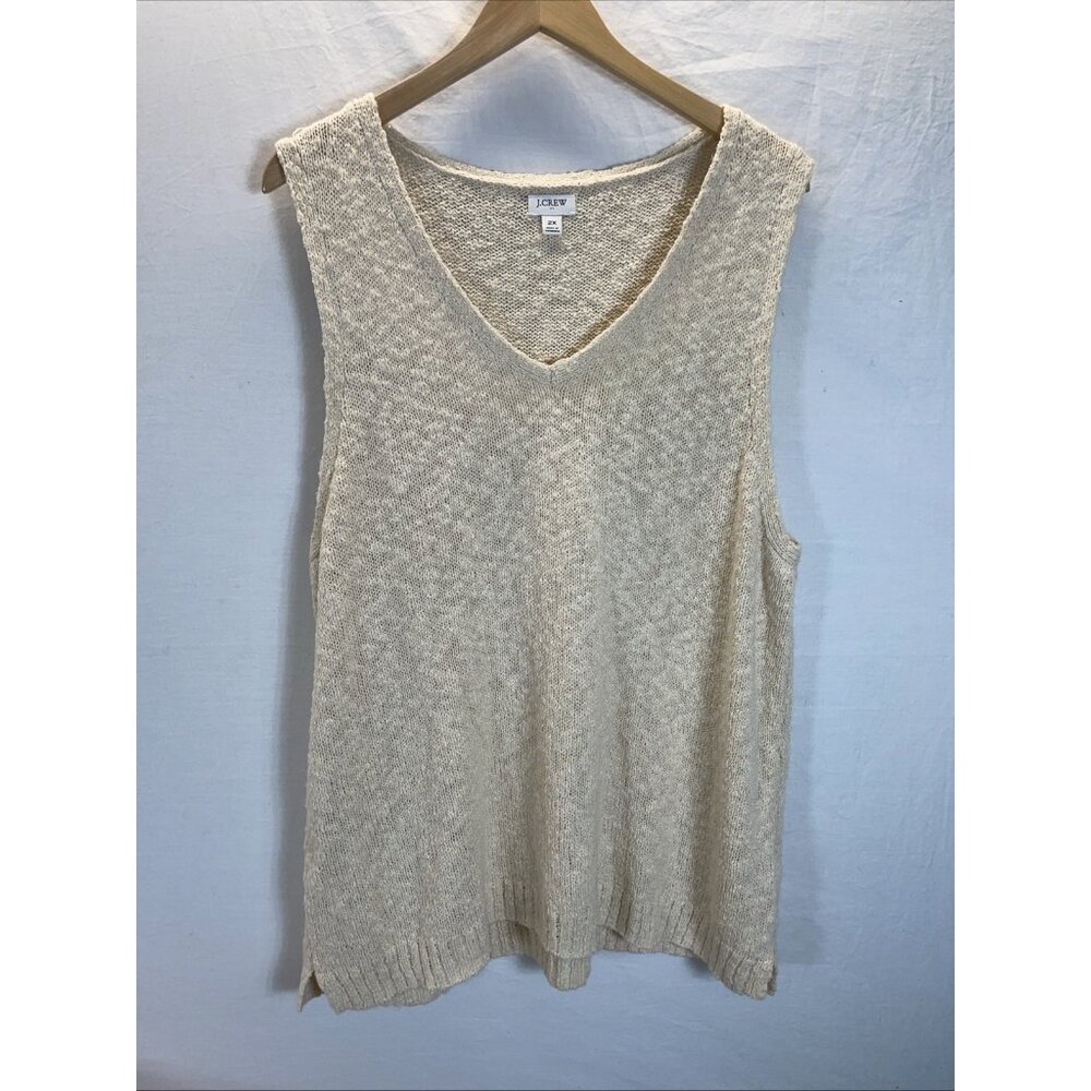 J. Crew V-Neck Beach Sweater Tank Top Women’s 2X Beige Knit Sleeveless Cotton